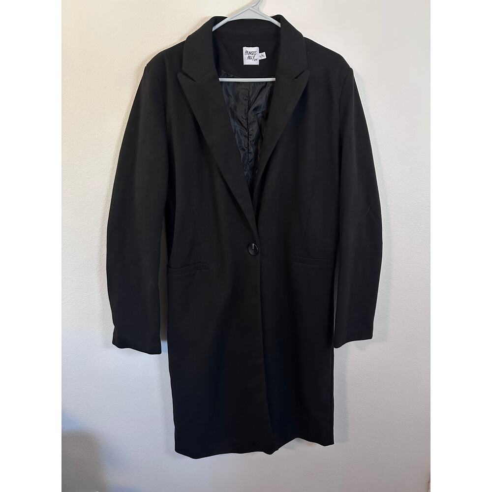 Princess Polly womens‎ L XL black oversized blazer single button jacket trench